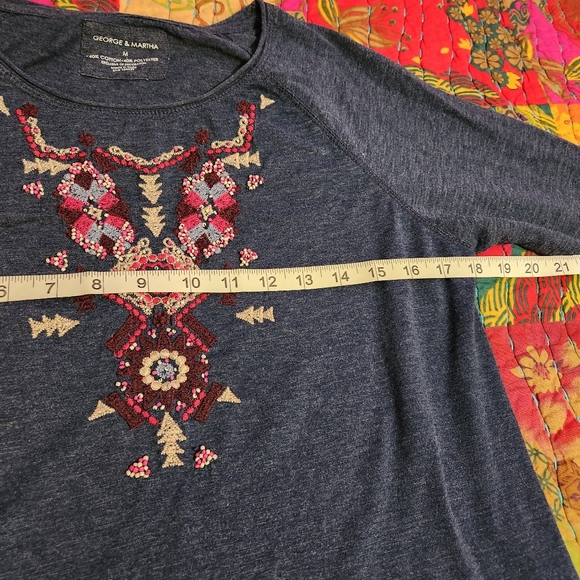 Denim blue embroidered seed bead design long sleeve tshirt - Picture 7 of 10